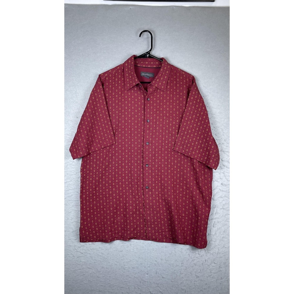 Magellan's Shirt Mens XL Red Geometric Silk Short Sleeve Button‎ Front Casual